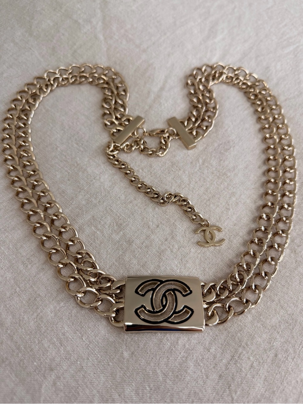 🖤CHANEL Gold Double-Row Chain Belt with Interlocking CC Plate⚡️